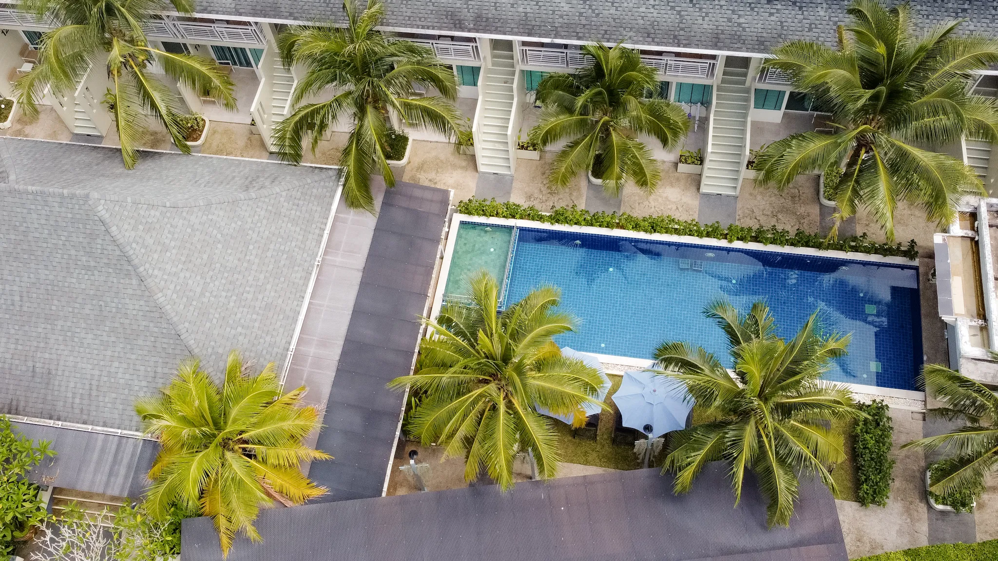 a drone shot of a hotel
